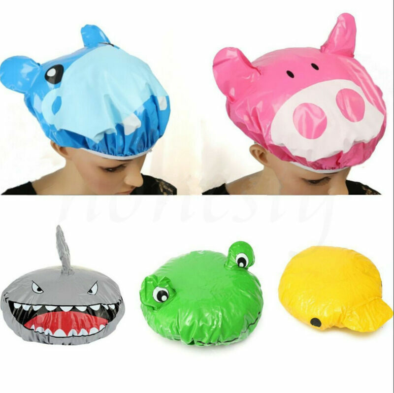 Funny Cartoon Animal Shower Cap Hat Bath Waterproof Kids Travel Hair Protector