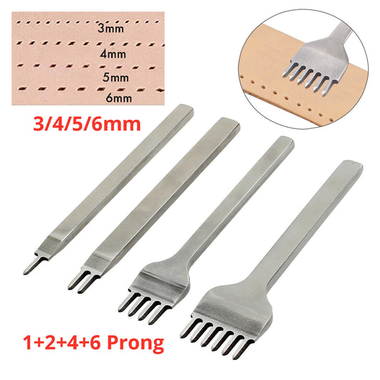 4x 3/4/5/6mm 1+2+4+6 Prong Leather Diamond Shape Chisel Hole Punches Stitching Tool