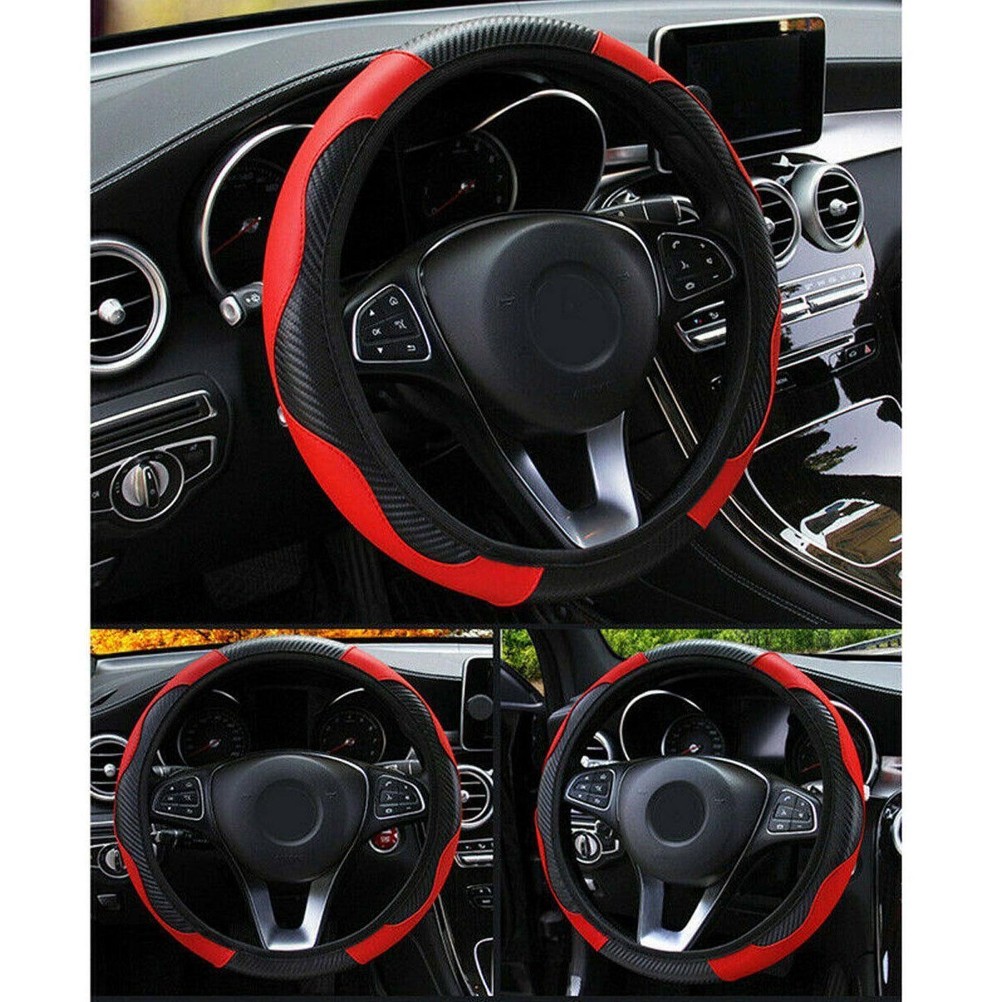 Red Car Microfiber Leather Steering Wheel Cover 38cm Universal Accessories