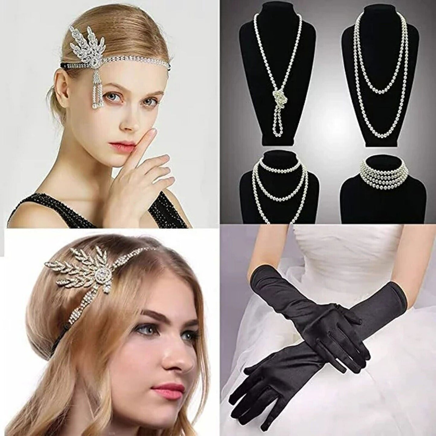 Women 1920'S Great Gatsby Accessories Kit Fancy Dress Costume Flapper Headpiece