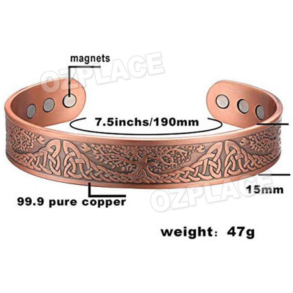 Pure Copper Magnetic Bracelet Arthritis Pain Relief Bangle Healing Therapy Gift