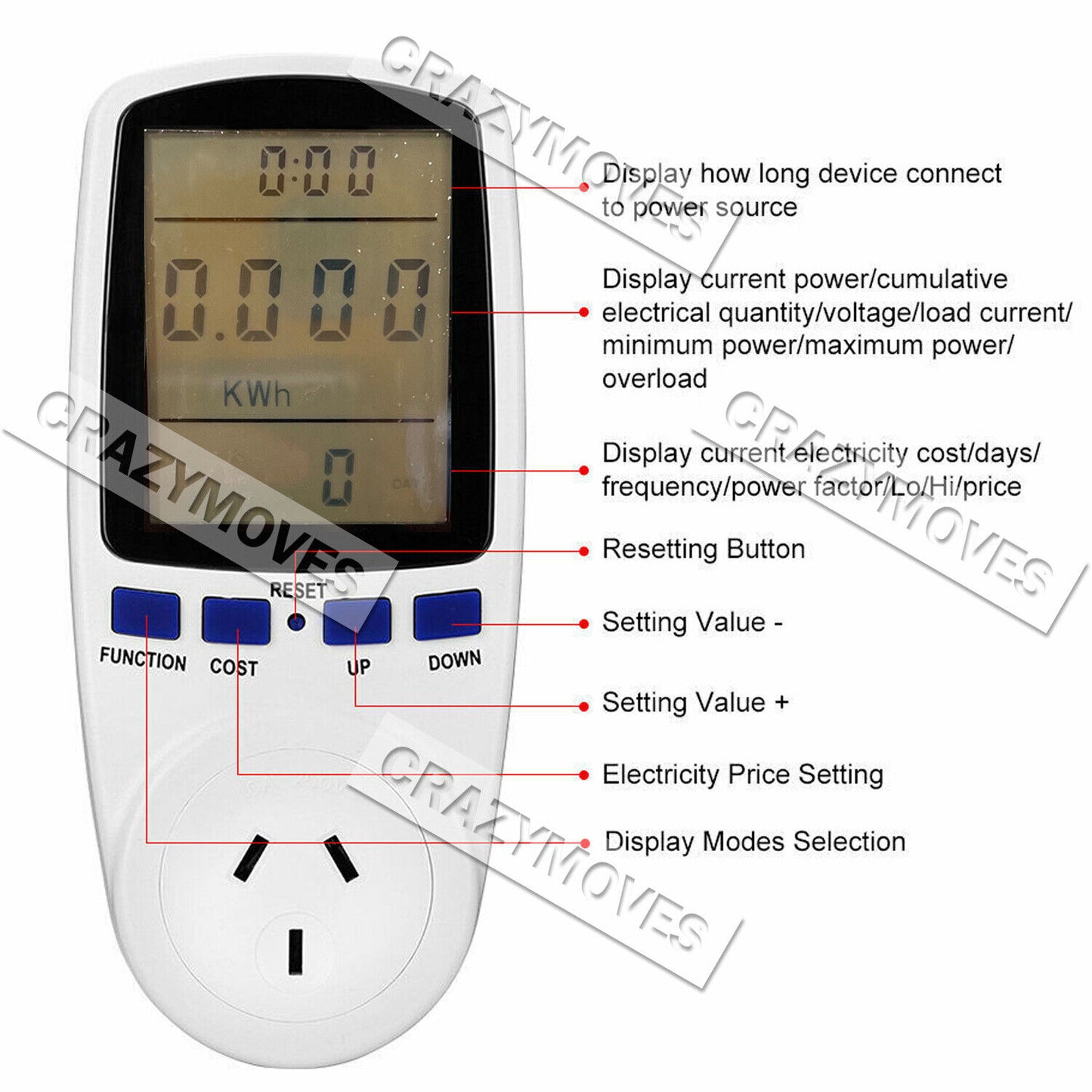 Plug Power Meter Consumption Energy Monitor Watt Electricity Usage Tester