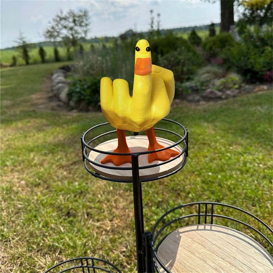 3D Funny Little Duck Resin Figurine Ornament Decor Cute Middle Finger Duck Craft