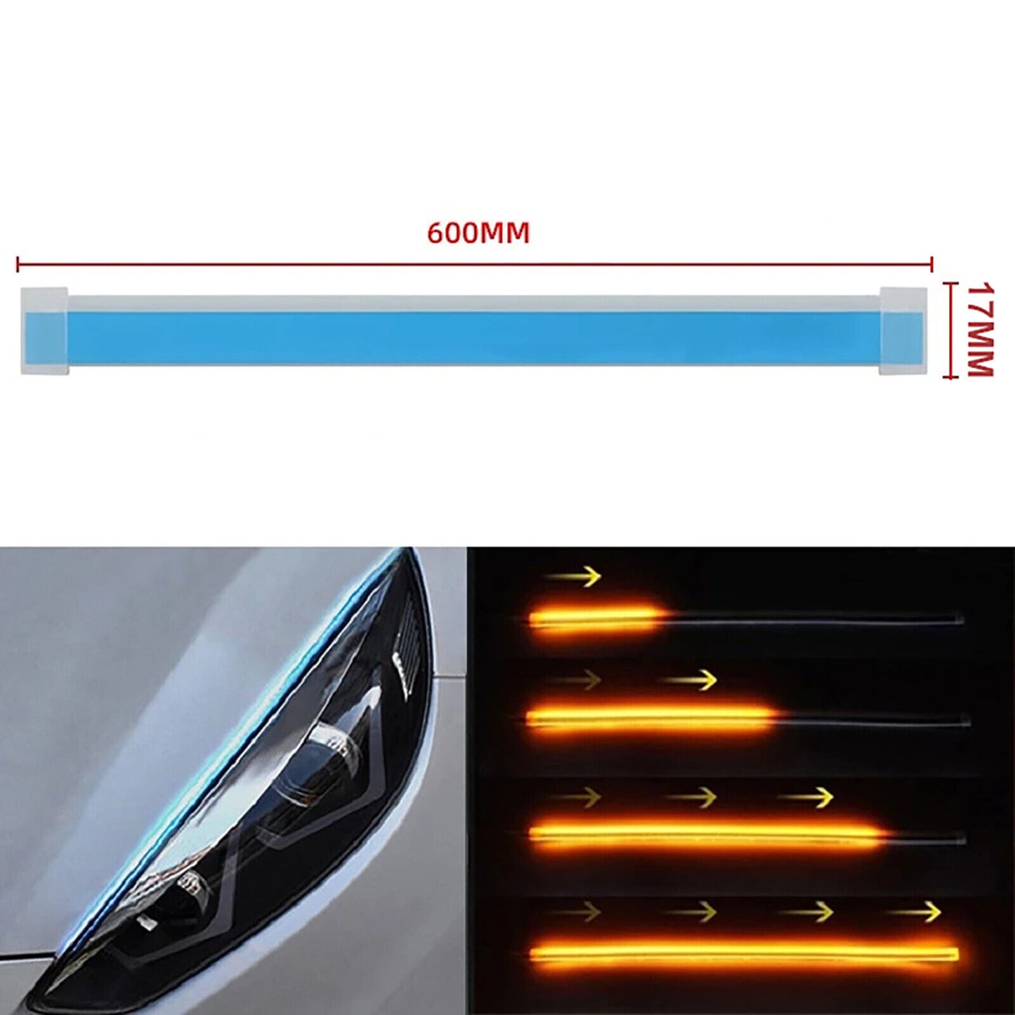 2X 60CM Car LED Strip DRL Turn Signal Switchback Indicator Daytime Running Light