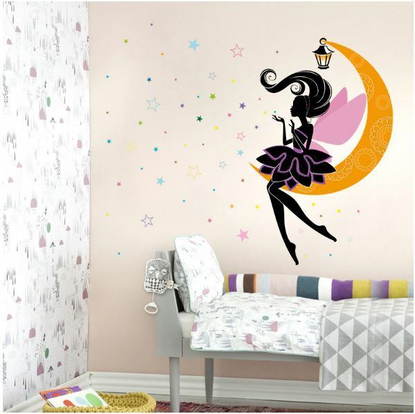 Wall Stickers Removable Moon Girl Fairy Butterfly Kids Mural Room Decal Romantic