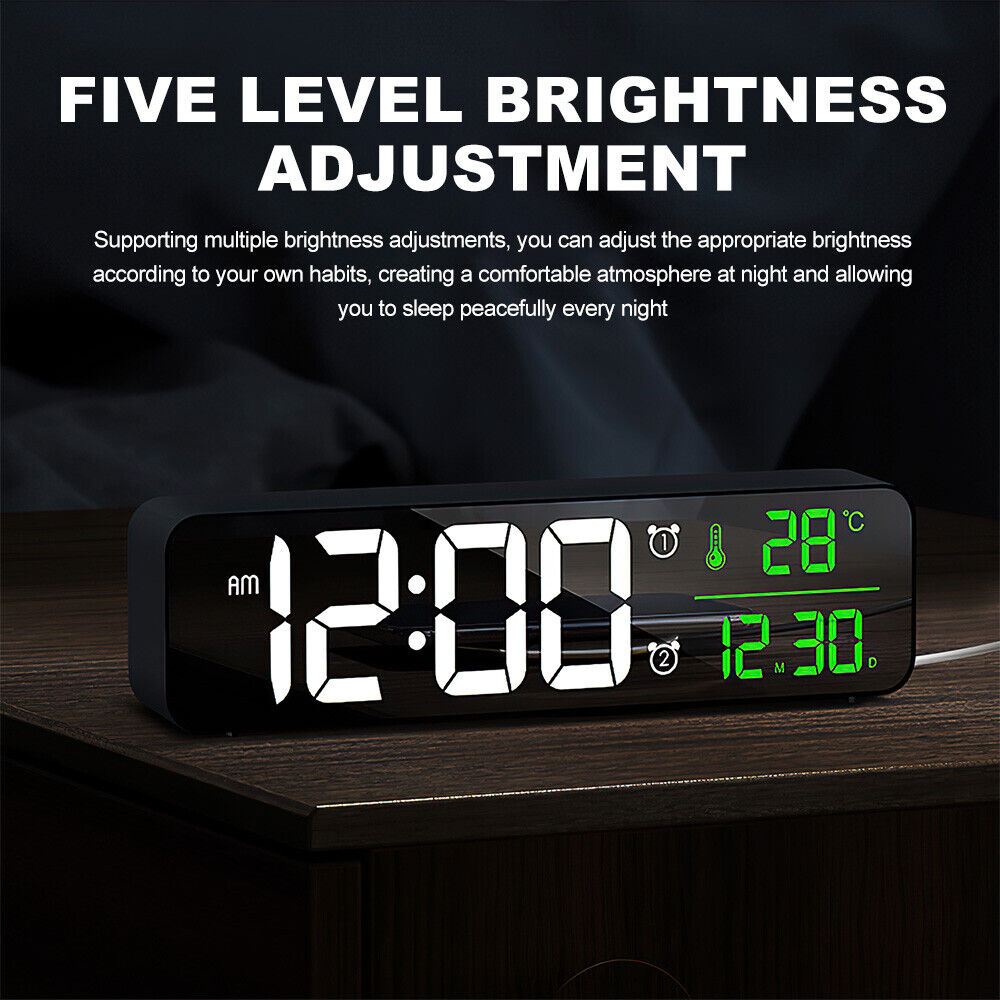 Digital Clock LED Display Desk Table Temperature Alarm Time Modern Home Decor