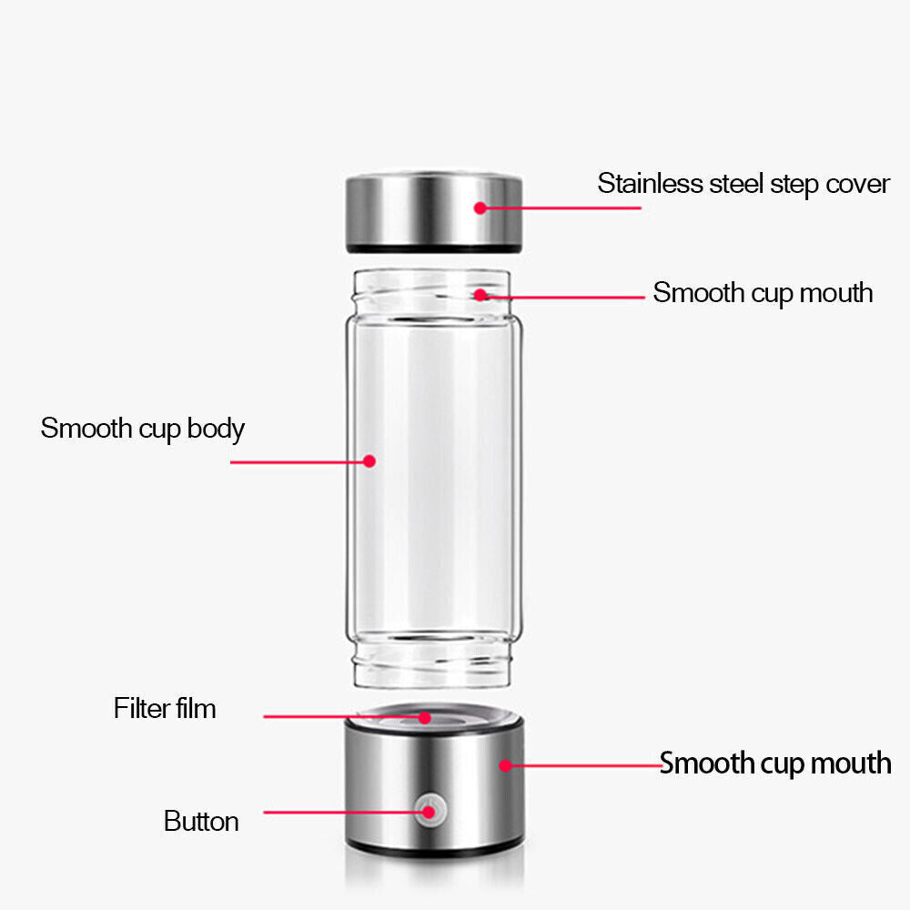 Hydrogen Rich Alkaline Water Ionizer Generator Bottle Cup USB Portable Mug 420ML