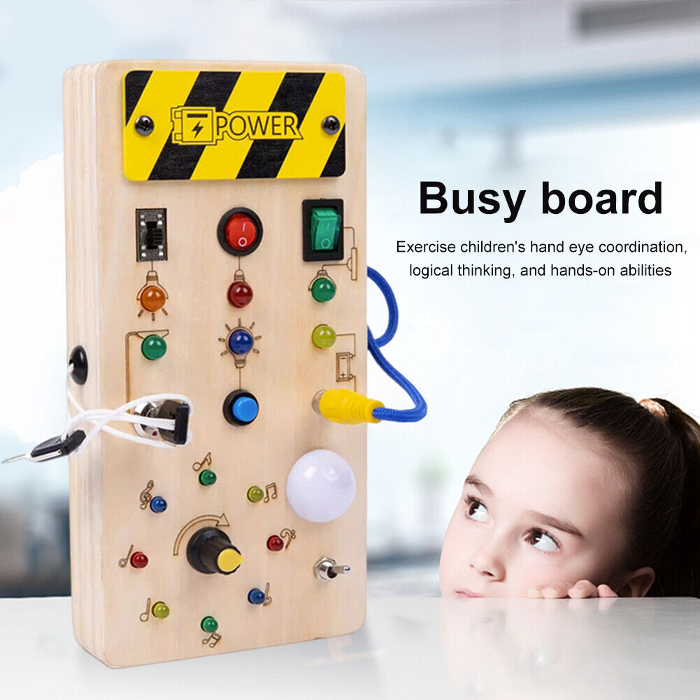 LED Light Switch No Toxic Wooden Busy Board Wooden Sensory Toys for Kid Child