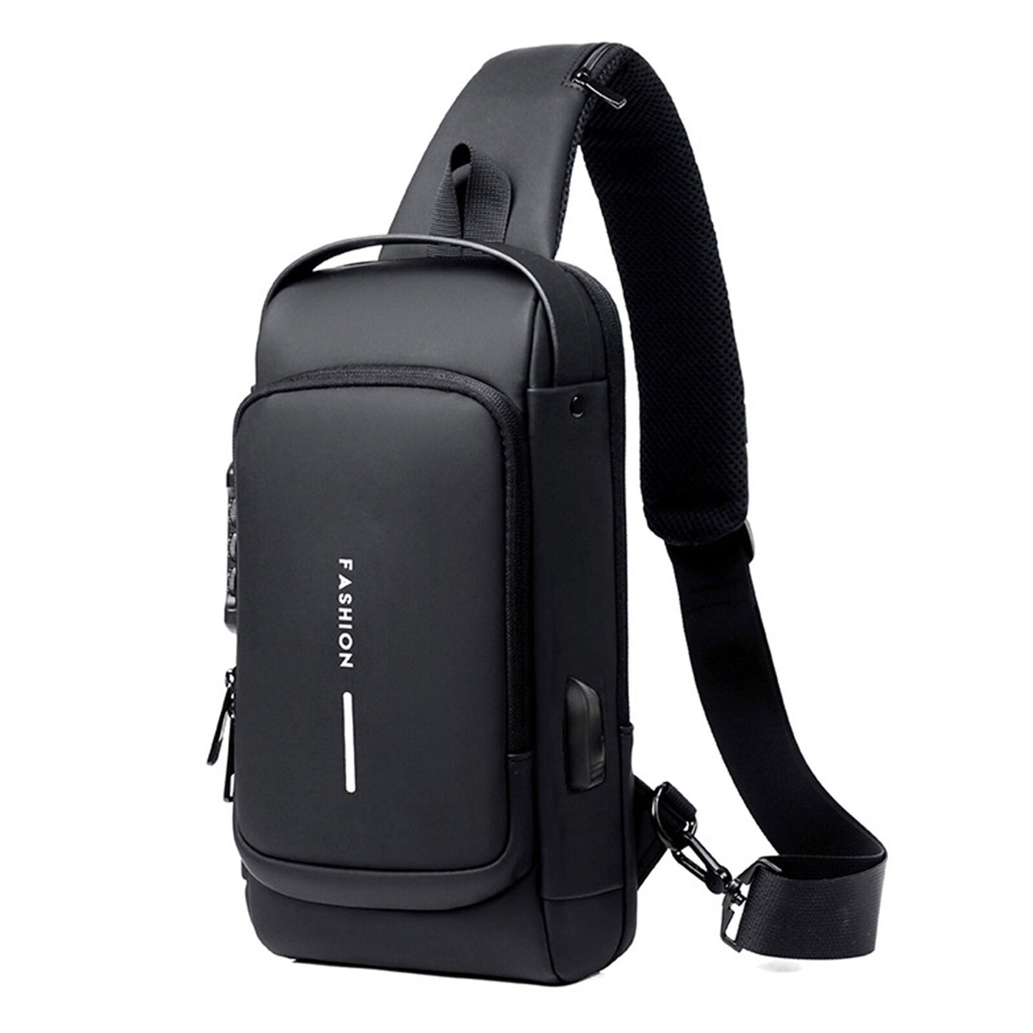 Men Sling Bag with Lock Waterproof -theft Chest Bag with USB