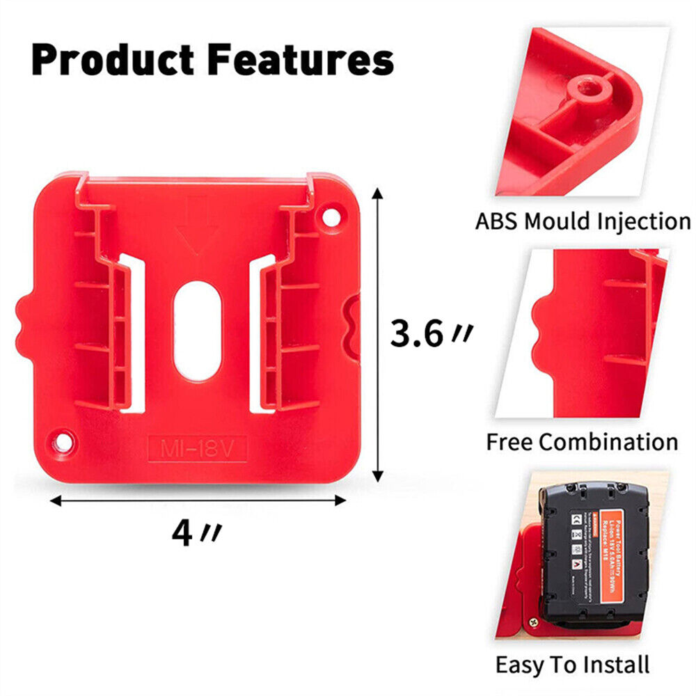 5x Battery Mounts Storage Holder Rack For Milwaukee M18 18V Tool Battery Red