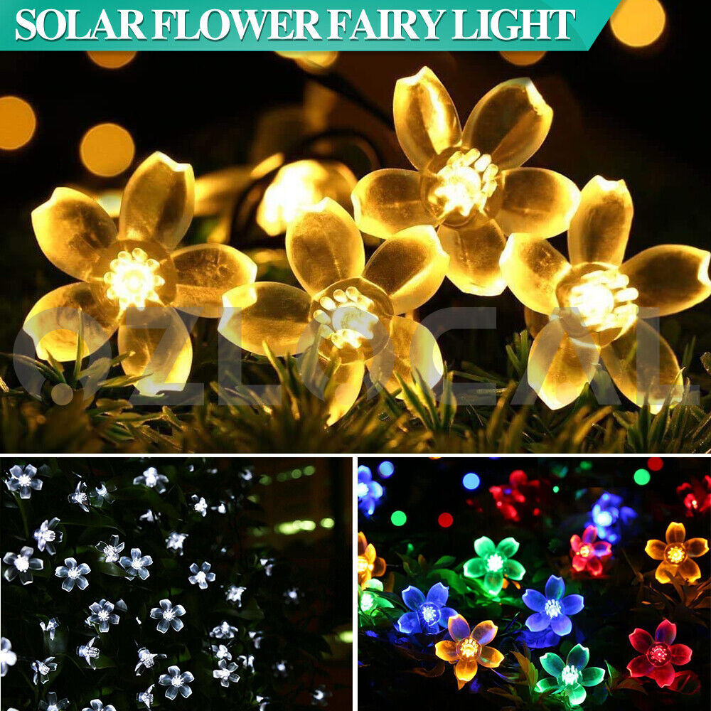 100/200 LED Solar String Lights Peach Flower Fairy Outdoor Garden Party Decor