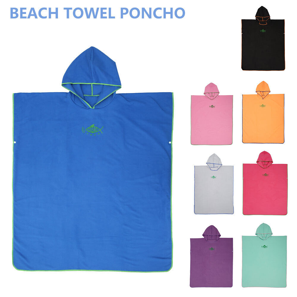 Men Women Beach Towel Bath Hooded Changing Robe Quick Poncho Bathrobe Dry Towel