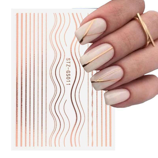 3D Line French Nail Stickers Gold, Bronze Tips Self Adhesive Nail Decoration