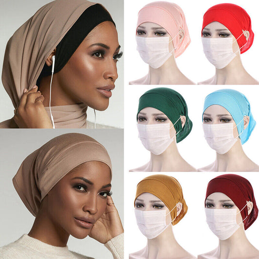 Women Muslim Stretch Turban Hat Chemo Cap Hair Loss Head Scarf Wrap Hijab Cap .