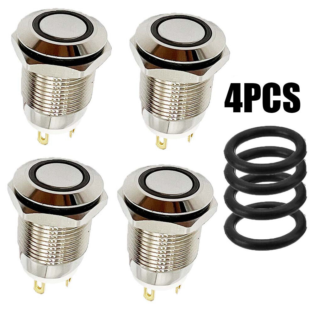 4PCS 12V 12mm Car Boat Push Button Metal Latching Switch LED Light Waterproof