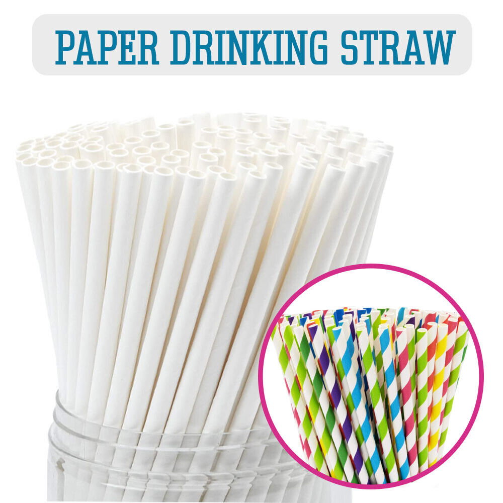 500pcs Paper Drinking Straws Disposable White Colourful Eco Catering Straw