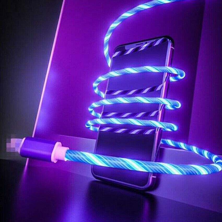 LED flowing Light Up Cable USB Sync For iPhone Charger Data Charging Cord