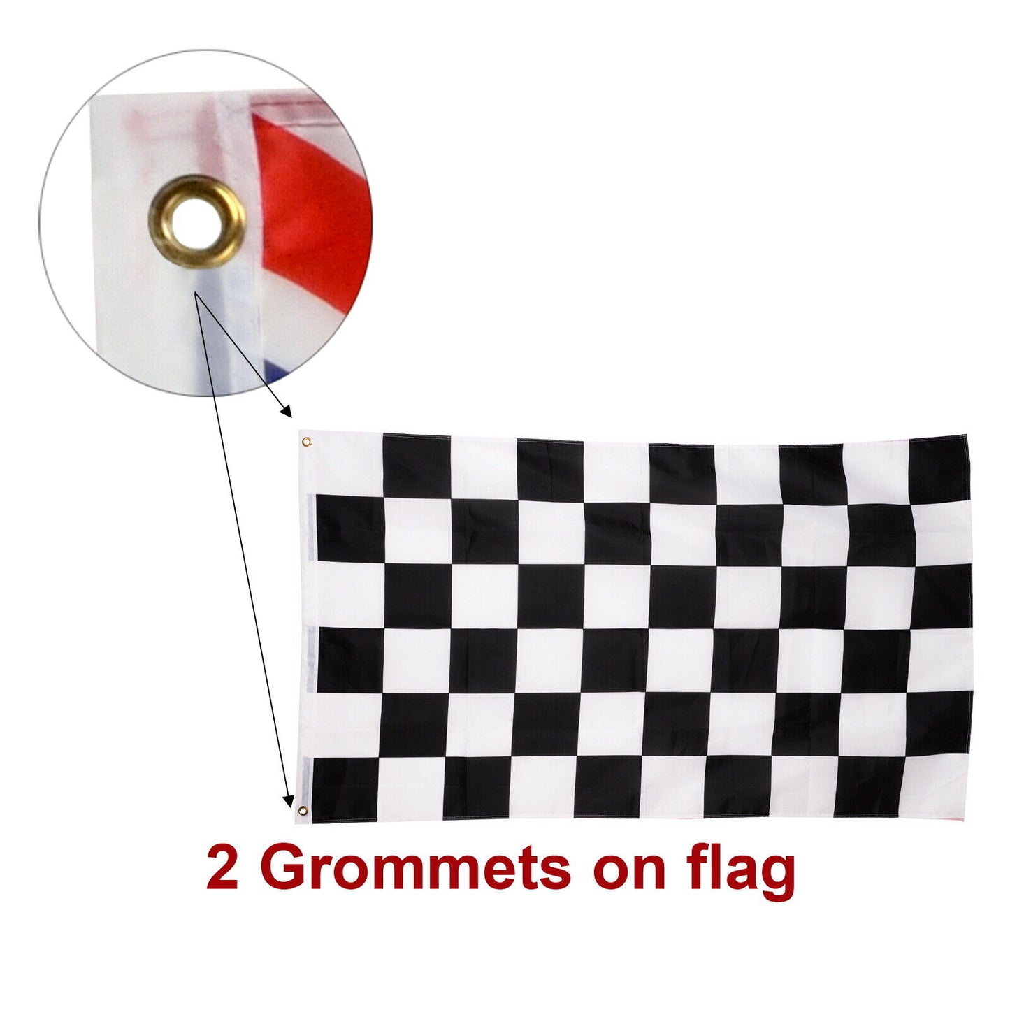 2X Checkered Black & White Chequered Racing Car Party Flag 90X150cm 5X3 ft F1 F3