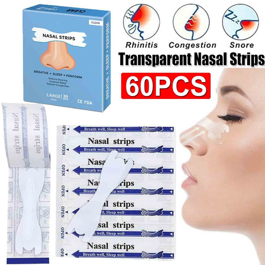 60Pcs Nasal Strip Breath Way Right Stop Snoring Easier Clear Breathe Nose Strips