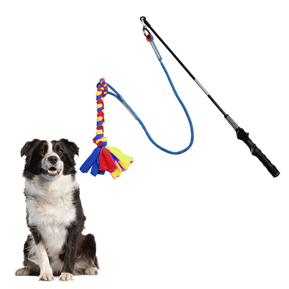 Outdoor Play Fun Interactive Dog Flirt Pole Extendable Teaser Wand Tug Toy Rope