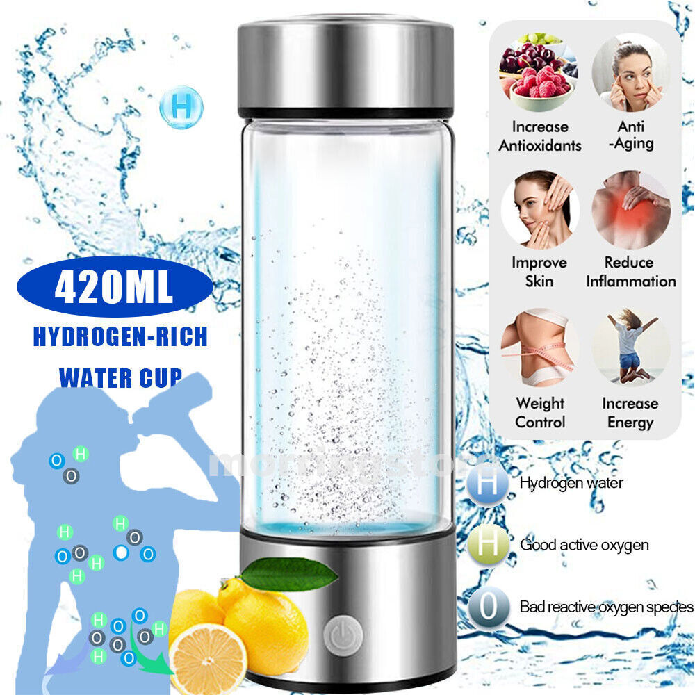 Hydrogen Rich Alkaline Water Ionizer Generator Bottle Cup USB Portable Mug 420ML