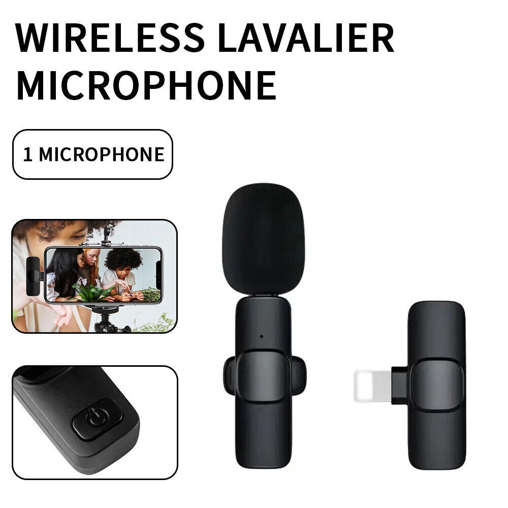 2x Mini Wireless Lavalier Microphone Clip on Lapel Mic For iPhone iPad Samsung Vlog