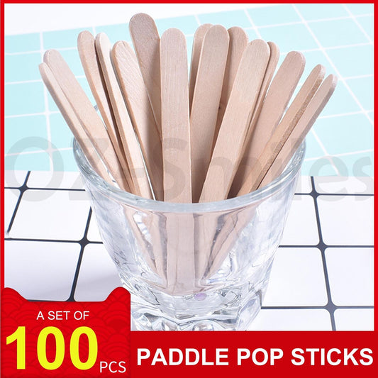 100 x Wooden Craft Stick Paddle Pop Sticks Coffee Tea Ice Cream 11.5 X 1cm