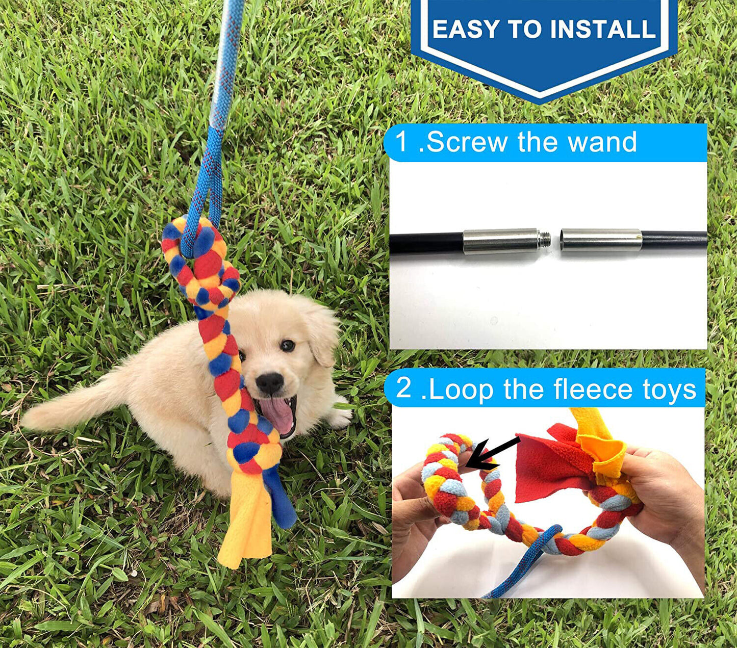 Outdoor Play Fun Interactive Dog Flirt Pole Extendable Teaser Wand Tug Toy Rope