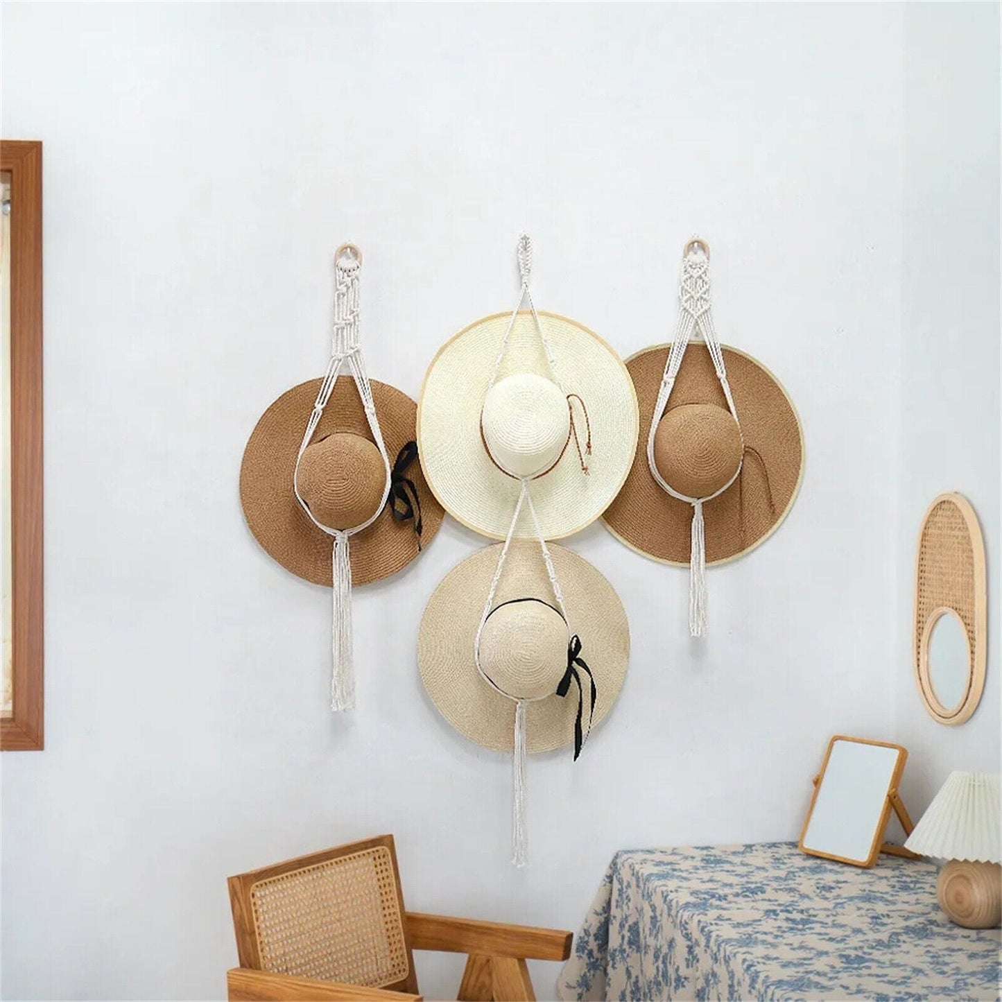 3x Boho Hand-Woven Macrame Hat Display Rack 1-3 Hat Rope hanger Hanging Cap Holder