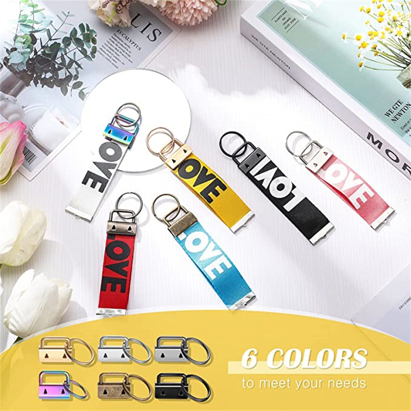 60Pcs DIY Craft Key Fob Keychain Hardware With Pliers Wristlets Tail Clip Gifts