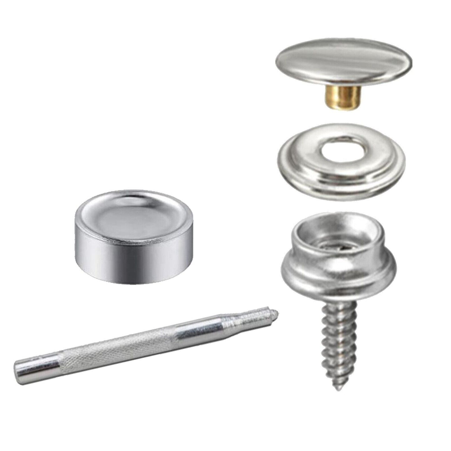 Snap Fastener Stainless Steel Cap 15mm Canvas Screw Press Stud Kit Boat Cover