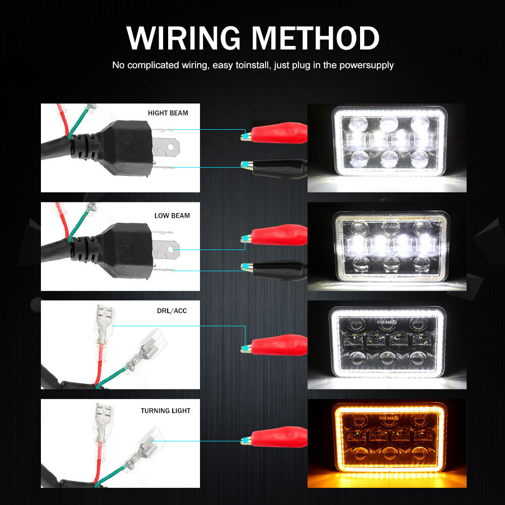 4x6" INCH LED Headlight Hi-Lo Turn Signal For Toyota Landcruiser 61 62 80 Series