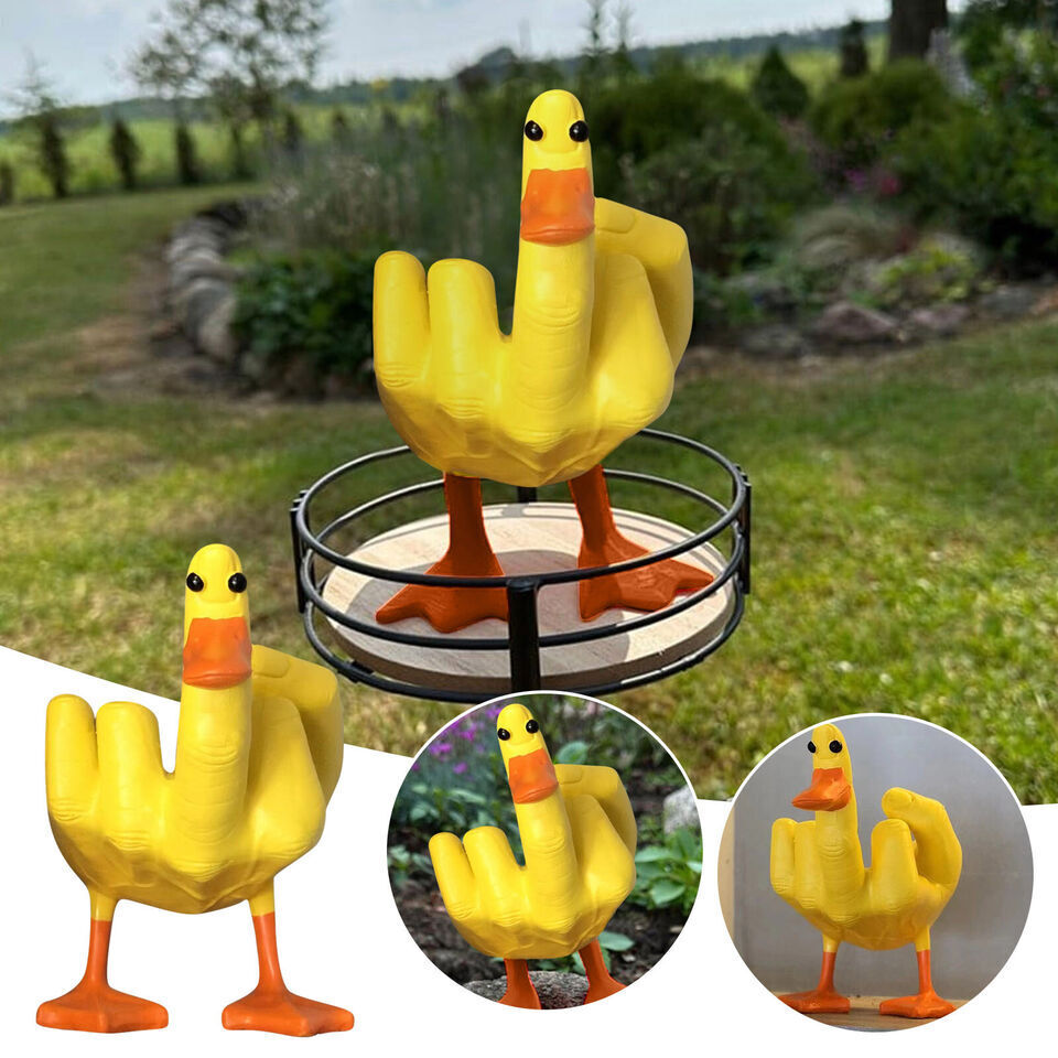 3D Funny Little Duck Resin Figurine Ornament Decor Cute Middle Finger Duck Craft