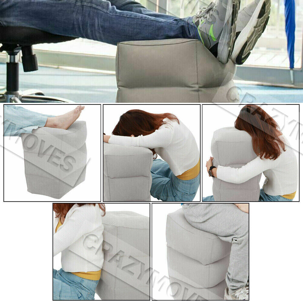 Travel Air Pillow Foot Rest Inflatable Cushion XL 3 Layers Car Leg Footrest Mel