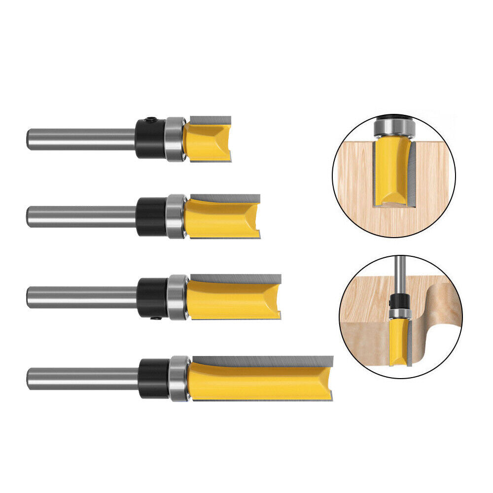 4pcs Milling Cutter Kit 1/4 Shank Top Bearing Flush Trim Pattern Router Bit Set