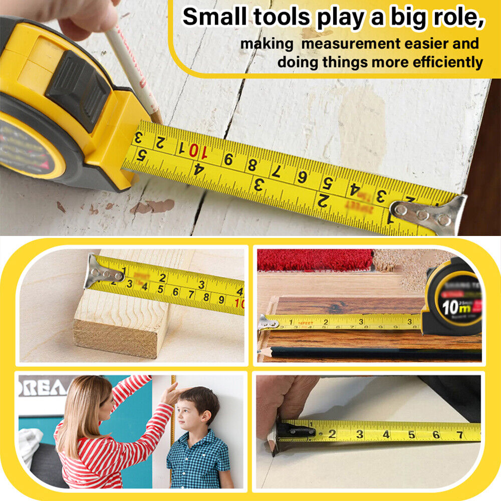 Measuring Rule Tool 10m Retractable Tape Measure 3-Way Lock Metric Rubber