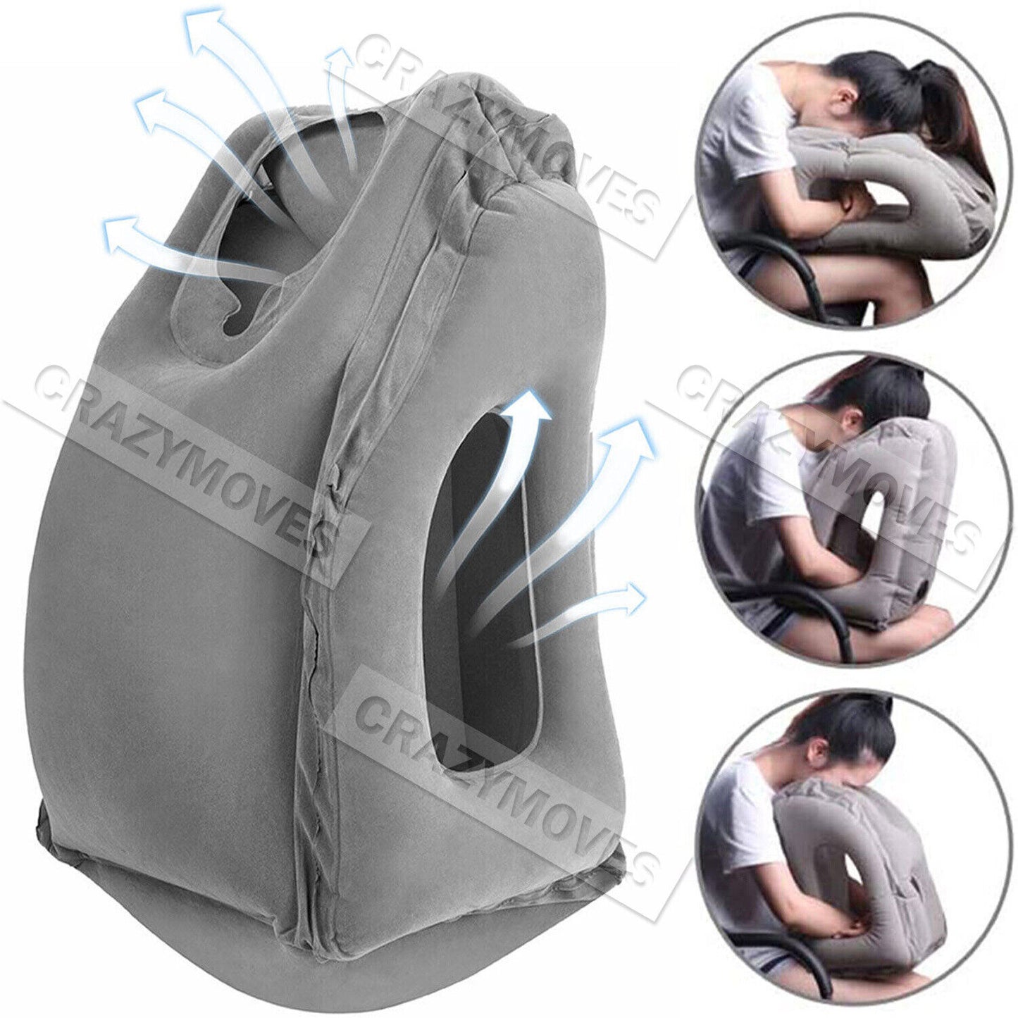 Inflatable Air Cushion Travel Pillow for Airplane Office Nap Neck Head Chin VIC