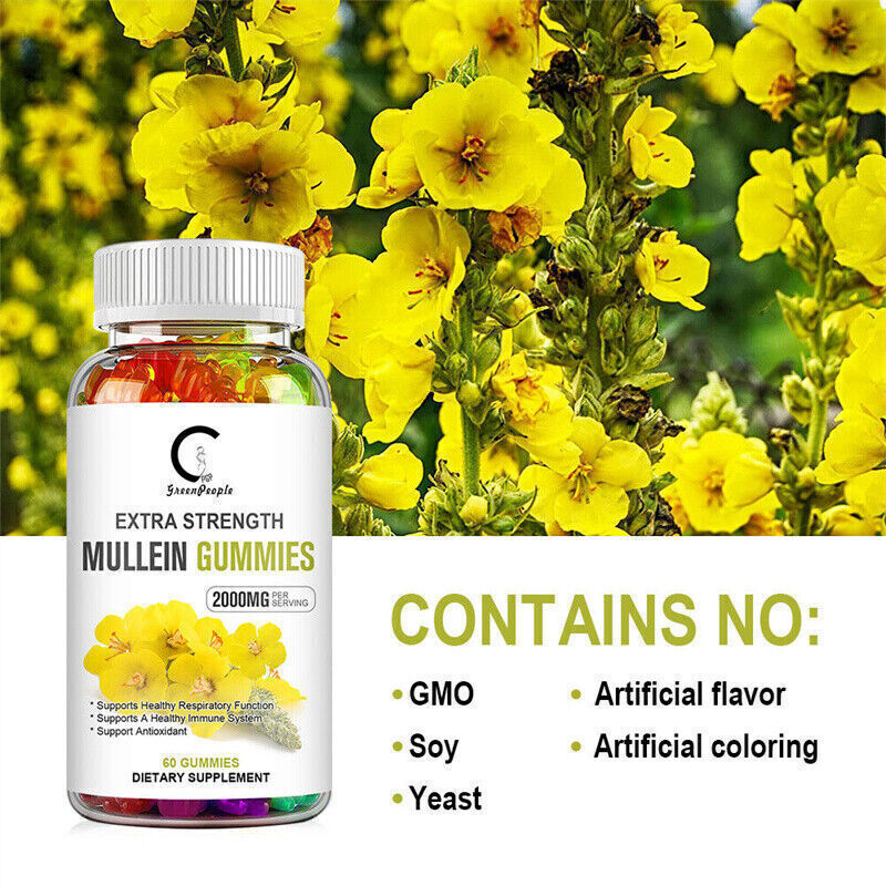 Organic Mullein Leaf Gummies 2000mg,Lung Cleanse Detox Herbal,Immune Support