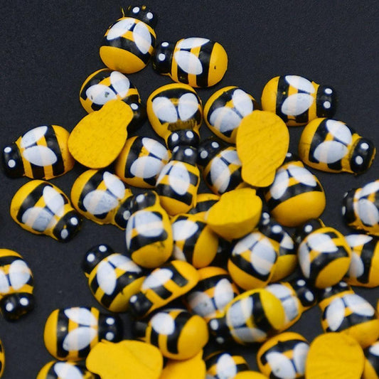 100PCS Mini Wooden Self & No Adhesive Ladybird/Bees Scrapbooking Y4G0