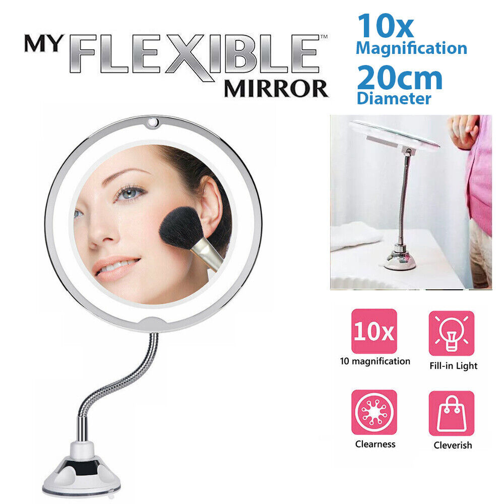 10X Magnifying Makeup Mirror With LED Light Cosmetic 360° Rotation Flexible