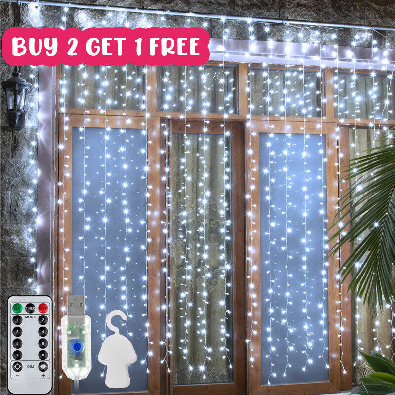 300 LED Window Curtain String Light Christmas Party Outdoor Indoor Decorations