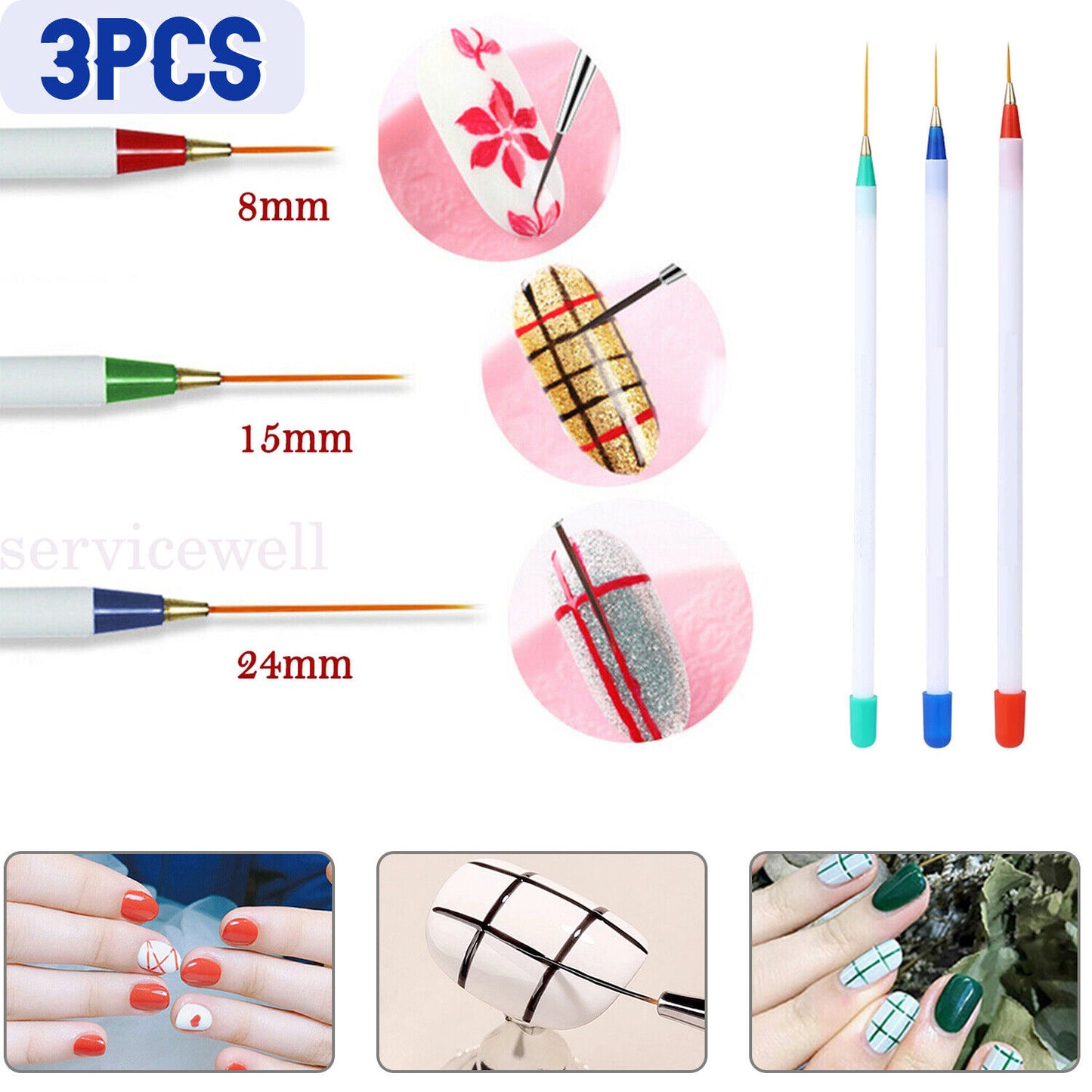 3/5Pc Acrylic Nail Art Liner Pen UV Gel Painting Drawing Brush Manicure Tool Kit