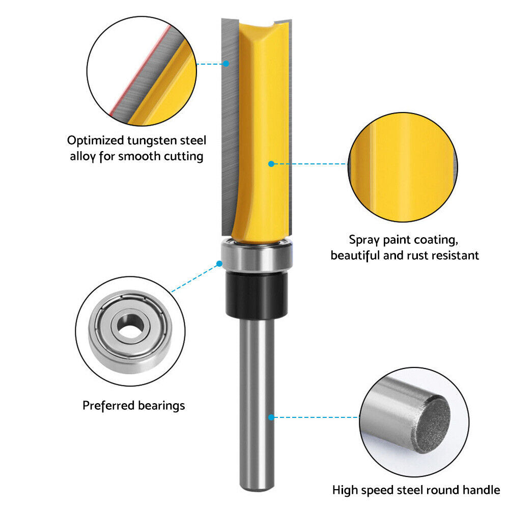 4pcs Milling Cutter Kit 1/4 Shank Top Bearing Flush Trim Pattern Router Bit Set