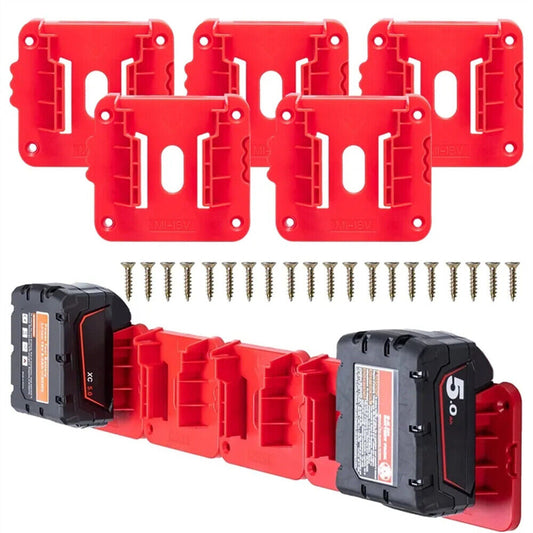 5x Battery Mounts Storage Holder Rack For Milwaukee M18 18V Tool Battery Red