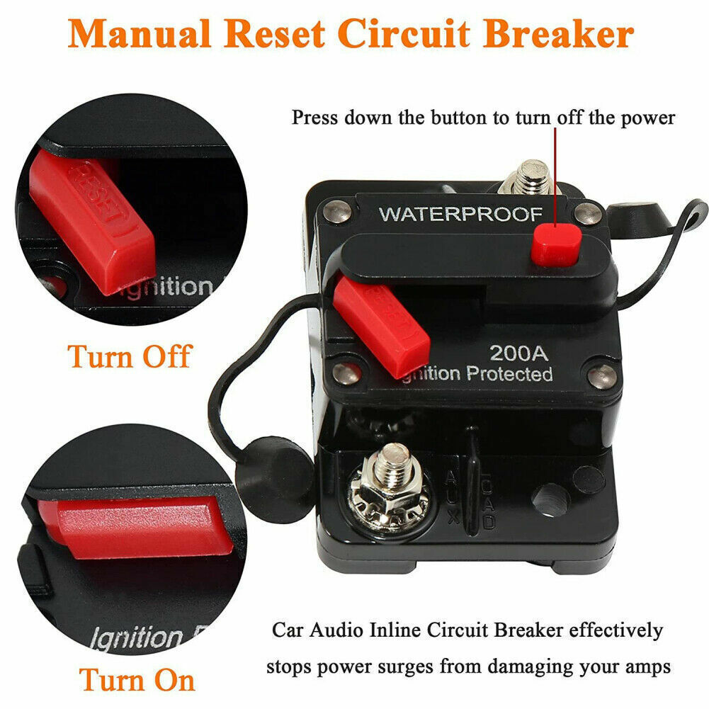 Waterproof Car Circuit Breaker Fuse Reset 30-300 A 12V-48V DC Car Boat Auto IP67