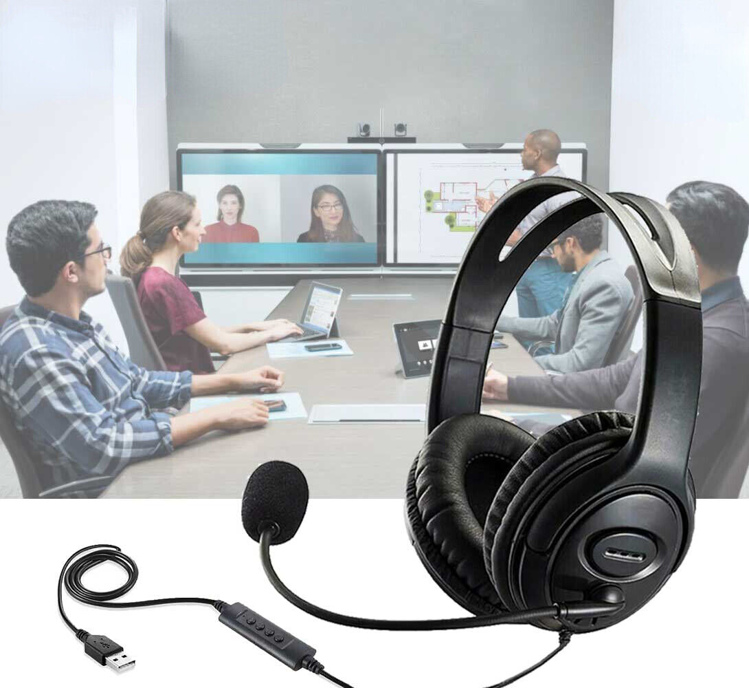 USB Wired Headphone Headset Noise Cancelling With Microphone For Computer Laptop