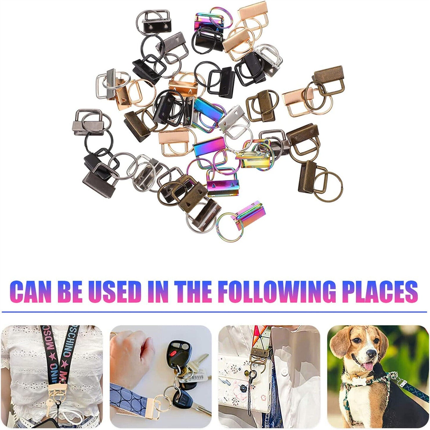 60Pcs DIY Craft Key Fob Keychain Hardware With Pliers Wristlets Tail Clip Gifts