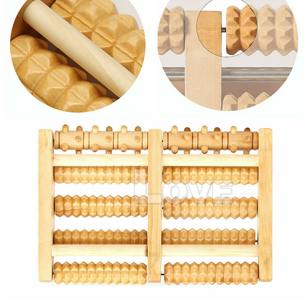 LARGE Wooden Foot Pain Massager 5 Roller Care Reflexology Relax Stress Relief Ne