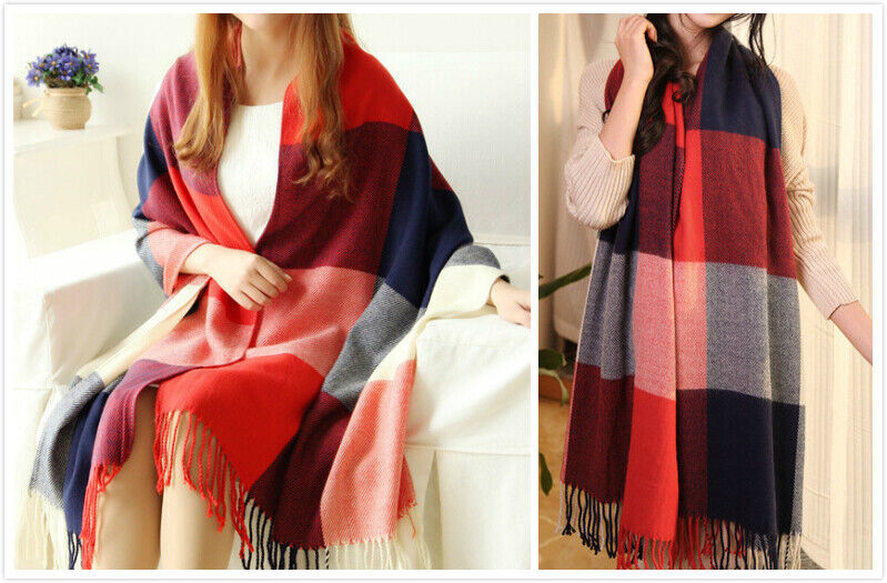 WINTER WARM SOFT PASHMINA TARTAN PLAIDS SOLID WRAP SCARF/SHAWL SC085