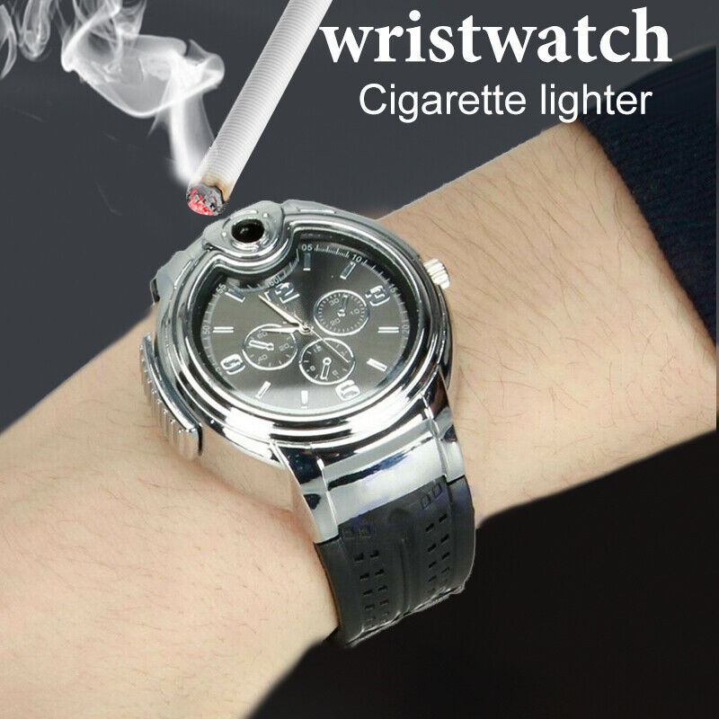 Military Cigarette Cigar Lighter Watch Men Quartz Refillable Wrist Watches Gift